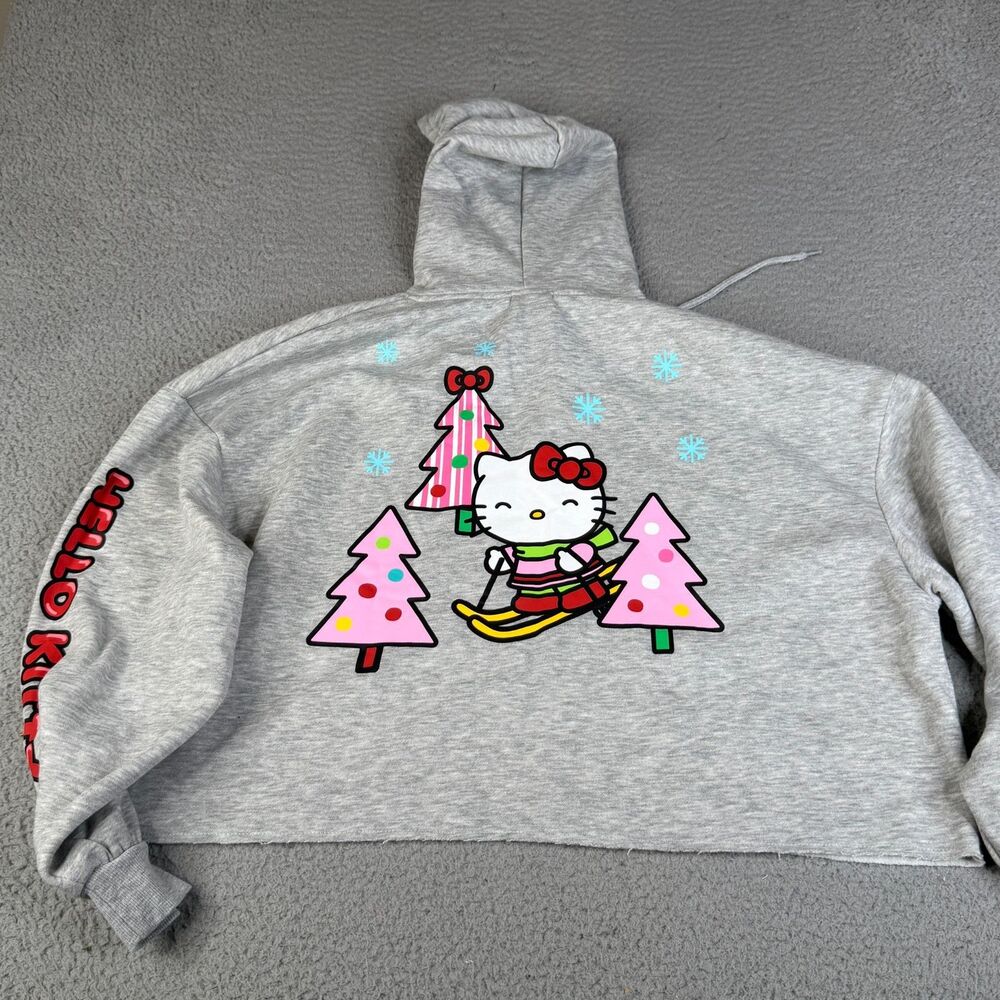 HELLO KITTY  Aeropostale Sweatshirt Women Medium Gray Crop Graphic Christmas Y2K